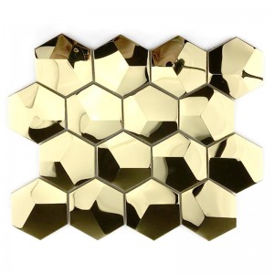 Gạch khảm vàng 3D lục giác gương ốp kim loại khảm cho nhà bếp giật gân / trang trí phòng tắm